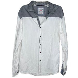Thread and Cloth Men’s Collared Long Sleeve Shirt Button Up Gray White Size XXL